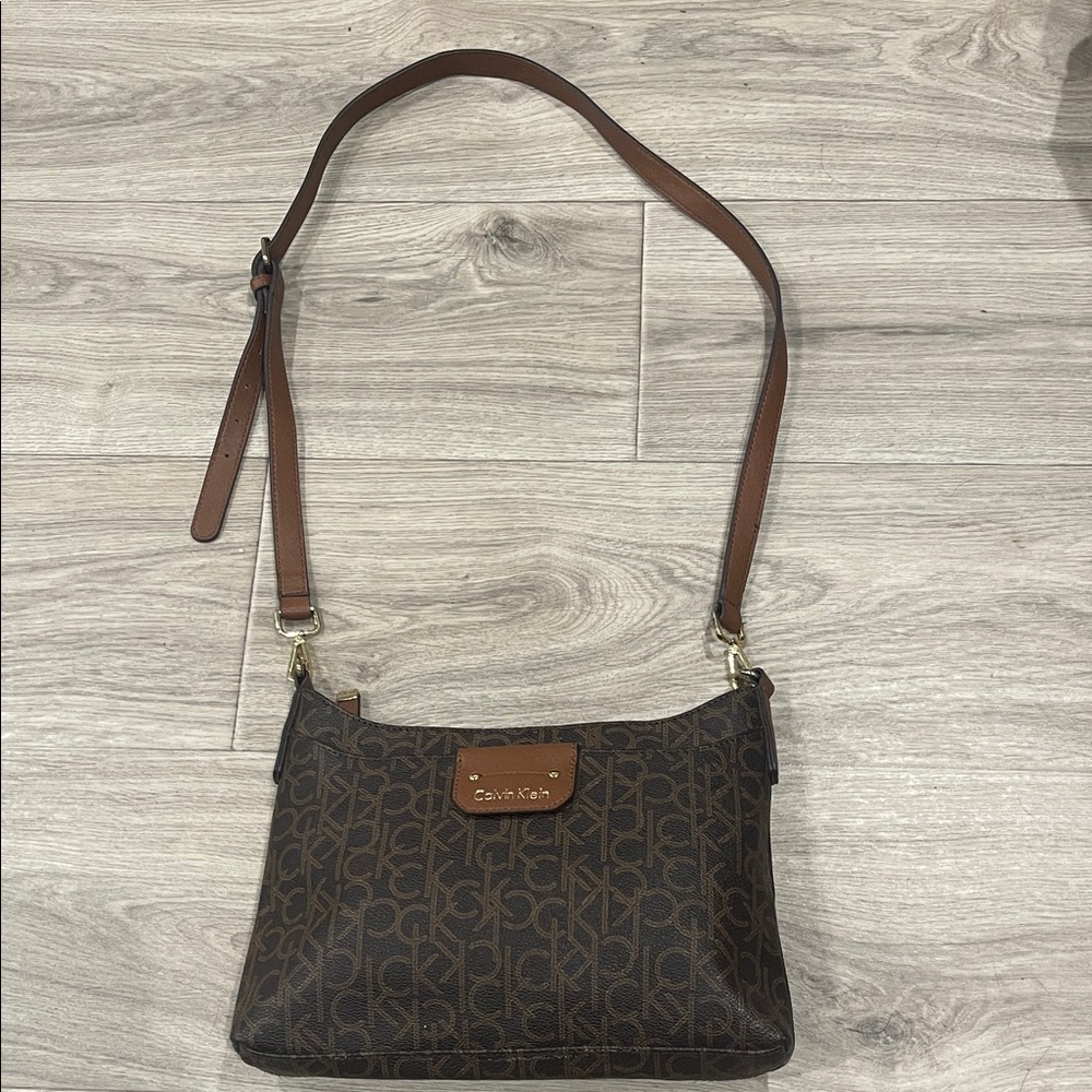 NWOT Calvin Klein Dark Brown Logo Shoulder Bag